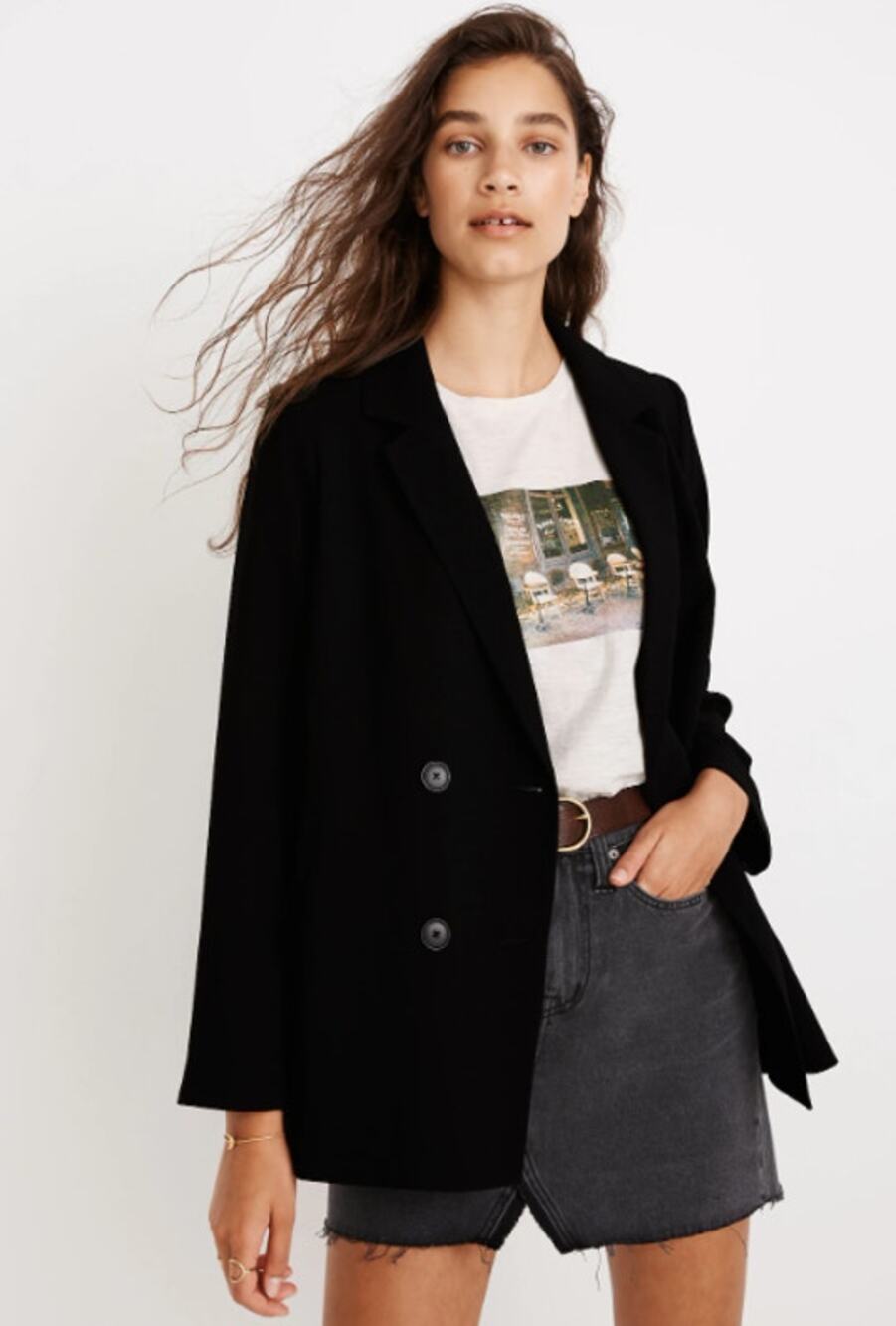 Madewell Caldwell Double-Breasted Blazer Oversized Jacket Black Career Workwear